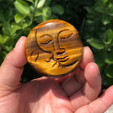 1 Pc Tiger Eye Sun & Moon Face Home Decoration Carved Craft Gift