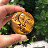 1 Pc Tiger Eye Sun & Moon Face Home Decoration Carved Craft Gift