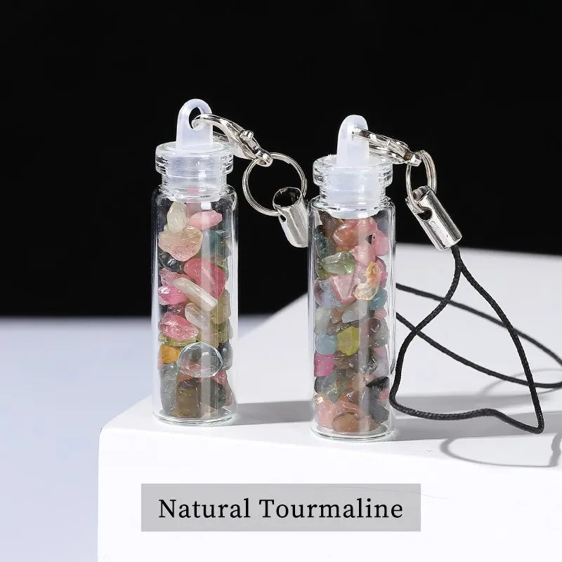 Natural Tourmaline Apatite Gravel Chips Wishing Bottle Charms