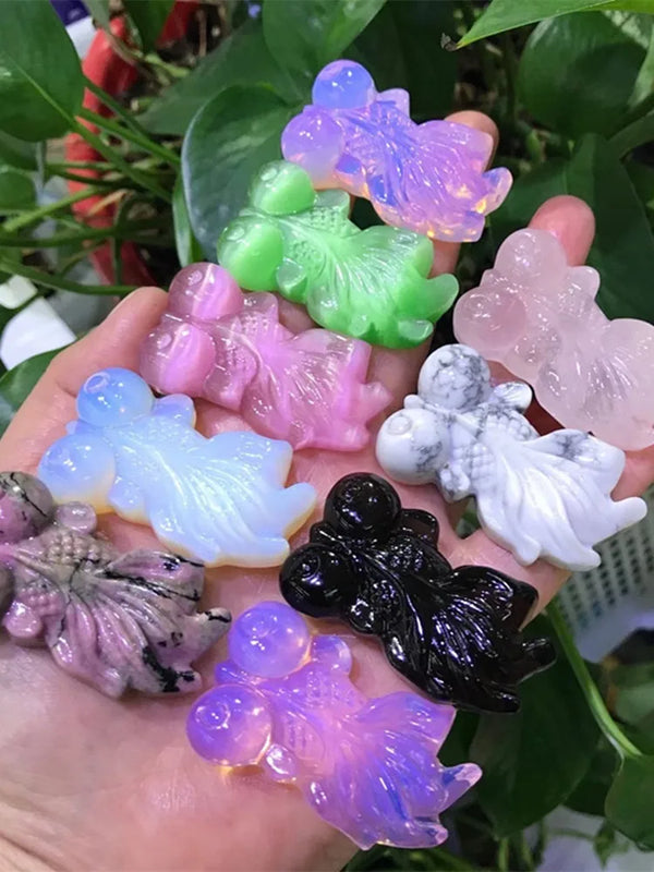 1 Pc Natural Stone Goldfish Carved Animal Crystal Craft Decoration Ornament