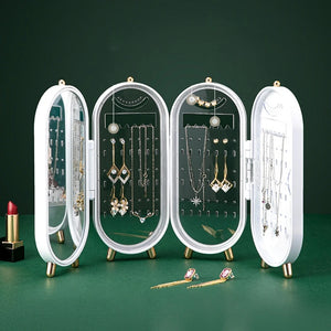 Plastic Jewelry Box Organizer 4 Fan Jewel Storage Case Necklace Earrings Ring
