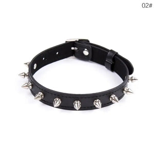 Punk Lady Gothic Leather Choker Heart Chain Spike Rivet Buckle Collar Necklace