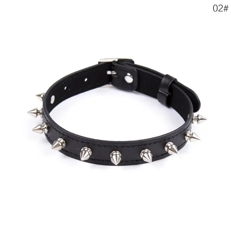 Punk Lady Gothic Leather Choker Heart Chain Spike Rivet Buckle Collar Necklace