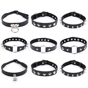 Punk Lady Gothic Leather Choker Heart Chain Spike Rivet Buckle Collar Necklace