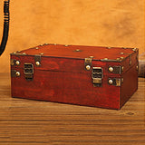 Red Wooden Treasure Chest Jewelry Storage Box Home Decorative Case