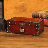 Red Wooden Treasure Chest Jewelry Storage Box Home Decorative Case