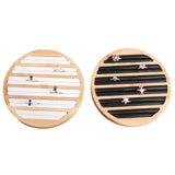 Wood PU Leather Rings Display Stand Tray Case Round Type