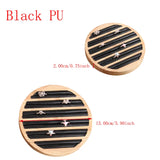 Wood PU Leather Rings Display Stand Tray Case Round Type