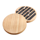 Wood PU Leather Rings Display Stand Tray Case Round Type