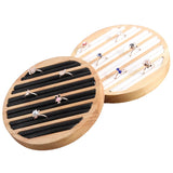Wood PU Leather Rings Display Stand Tray Case Round Type
