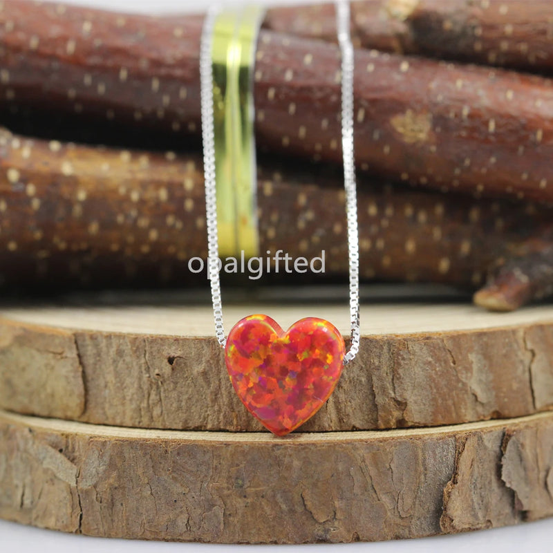 Heart Shape Opal Pendant with 925 Silver Choker Necklace