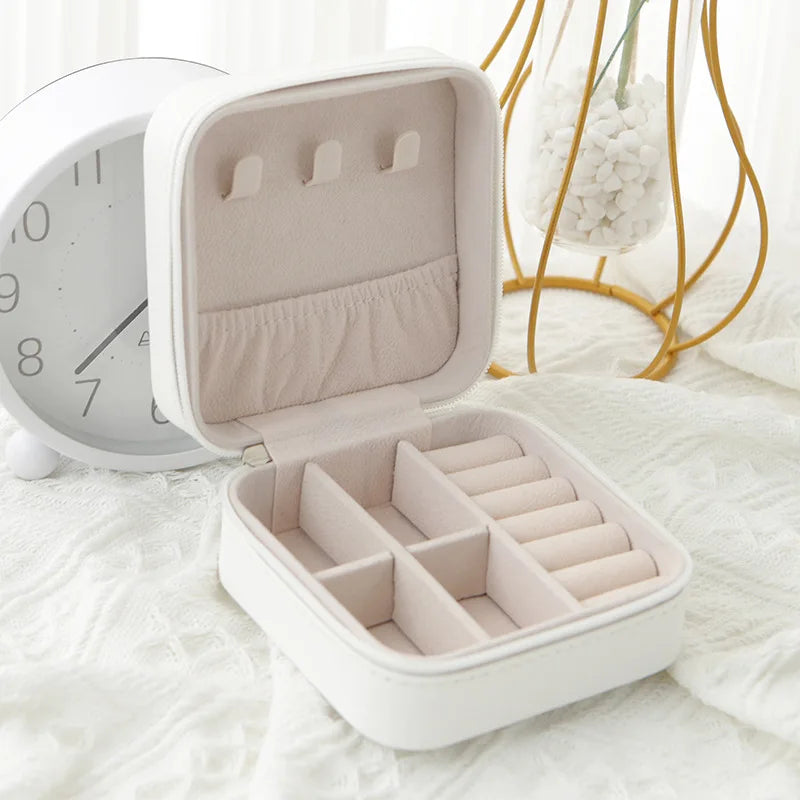 10x10x5cm Zipper Leather Travel Jewelry Organizer Box