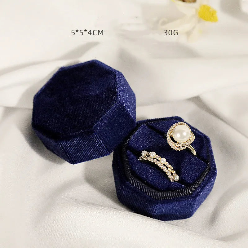 Corduroy Double Ring Box Hexagon Flannelette Wedding & Engagement