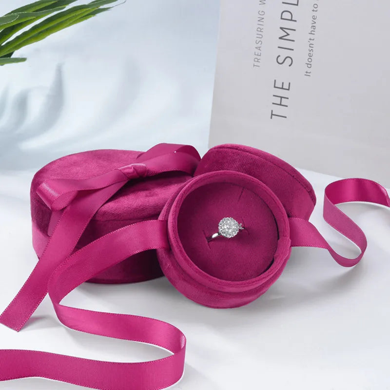 Velvet Ring Necklace Storage Box with Bowknot - Red/Blue/Gray