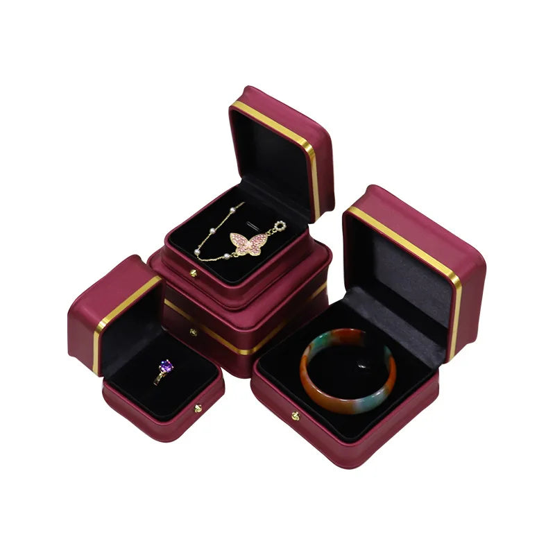 Creative Pink/Gold PU Leather Jewelry Box 6.5x6.5x4.5cm
