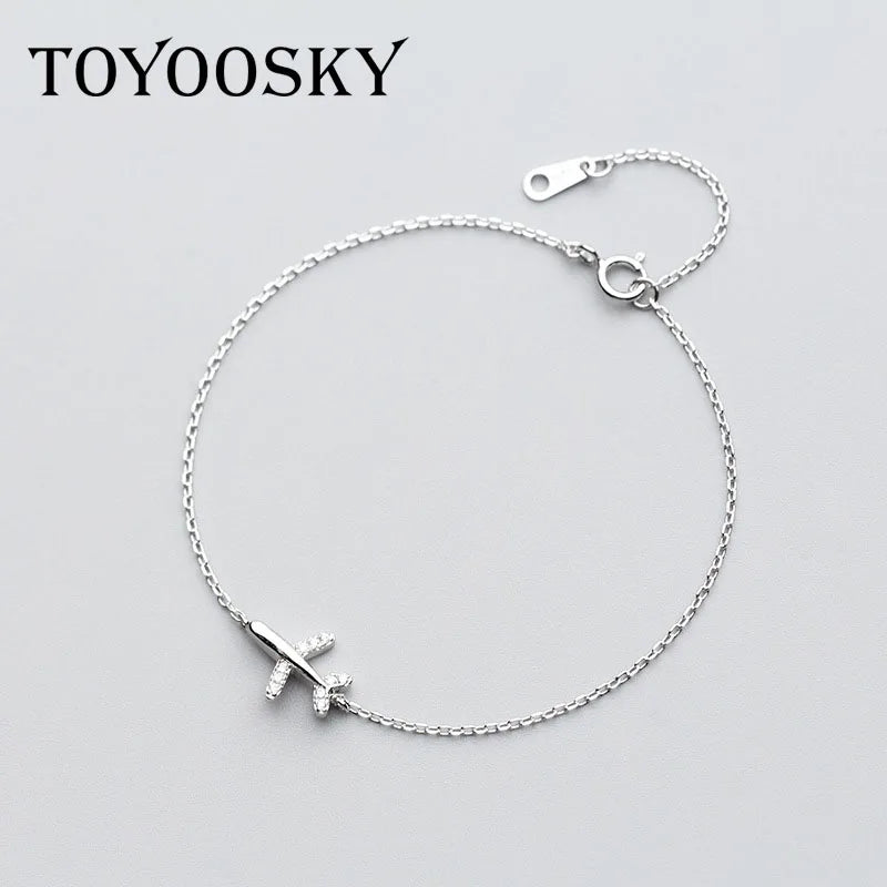925 Sterling Silver Crystal Aircraft Bracelet
