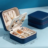 Portable PU Mirror Jewelry Organizer Box Travel Storage