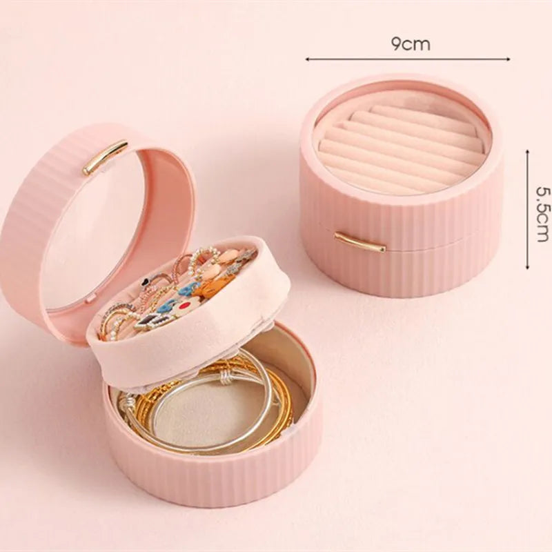 Portable PU Mirror Jewelry Organizer Box Travel Storage