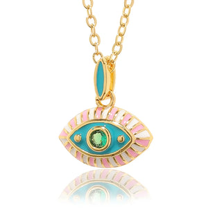 Colorful Evil Eye Pendant Necklace Boho Enamel Eye Choker for Women