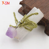 Angel Raw Stone Pendant Selenite Sticks Wands Bundle for Yoga Reiki Healing