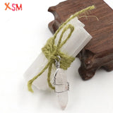 Angel Raw Stone Pendant Selenite Sticks Wands Bundle for Yoga Reiki Healing
