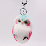 Fluffy Owl Keychain & Pendant Women Key Ring Faux Bunny Rabbit Fur Pompoms