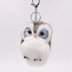 Fluffy Owl Keychain & Pendant Women Key Ring Faux Bunny Rabbit Fur Pompoms