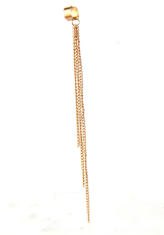 European Long Metal Chains Tassel Earring for Women Ear Cuff