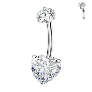 Titanium Zircon Heart Belly Button Nail 14G 10mm Navel Ring