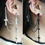 Cross Tassel Chains Ear Cuff Earrings Gothic Punk Style Clip Earring Jewelry