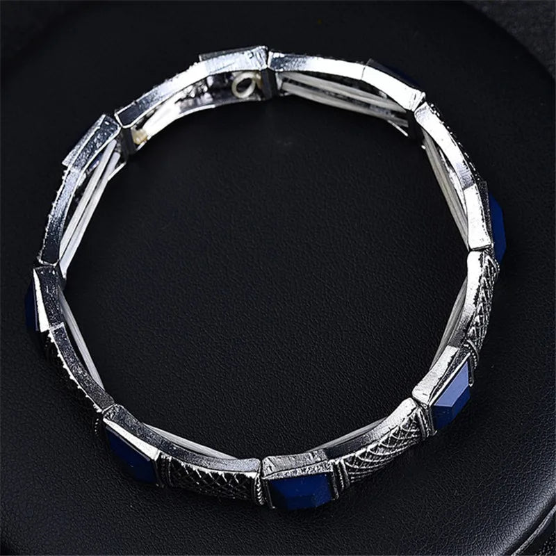 Vintage Silver Charm Elastic Bracelet for Men & Women