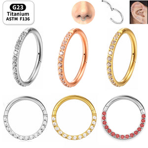 G23 Titanium Septum Earrings Nose Ring 16g Rainbow CZ Hinge