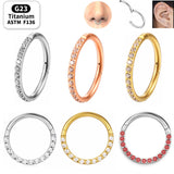 G23 Titanium Septum Earrings Nose Ring 16g Rainbow CZ Hinge