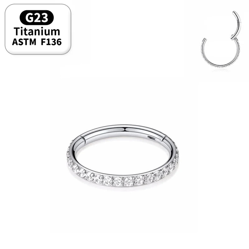 G23 Titanium Septum Earrings Nose Ring 16g Rainbow CZ Hinge