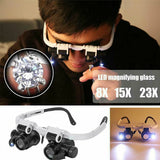 LED Head-mounted Magnifier 8/15/23X Lens for Jewelry Watch Repair Tool