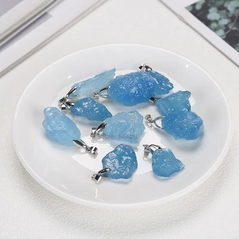 Natural Raw Aquamarine Stone Pendant for Jewelry Making