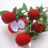 3D Red Rose Jewelry Box Wedding Ring Earrings Holder Gift Case