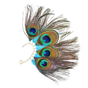 Peacock Feather Ear Hanger Cuff Earrings Large Left Non Piercing Clip Earrings