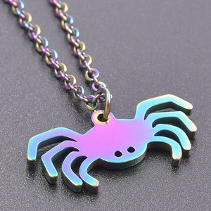 Rainbow Punk Spider Necklace Men Party Stainless Steel Charms Pendants