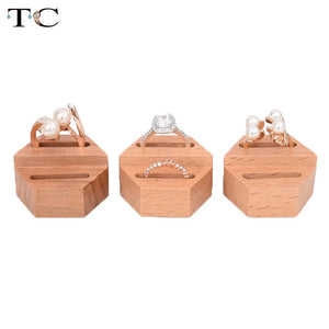 Solid Wood Hexagon Ring Display Stand 3.9x1.9cm