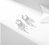 Tassel CZ Round Bead Clip Earrings 925 Silver Ear Cuff No Piercing Jewelry