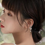 Tassel CZ Round Bead Clip Earrings 925 Silver Ear Cuff No Piercing Jewelry