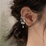 Tassel CZ Round Bead Clip Earrings 925 Silver Ear Cuff No Piercing Jewelry
