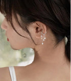 Tassel CZ Round Bead Clip Earrings 925 Silver Ear Cuff No Piercing Jewelry