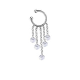 Tassel CZ Round Bead Clip Earrings 925 Silver Ear Cuff No Piercing Jewelry