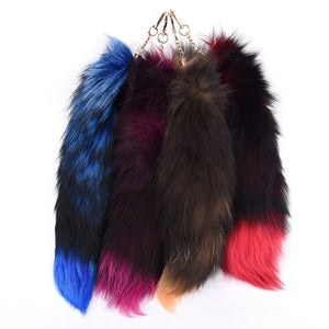 Women Fox Fur Tail Tassel Bag Tag Charm Keychain 4 Colors