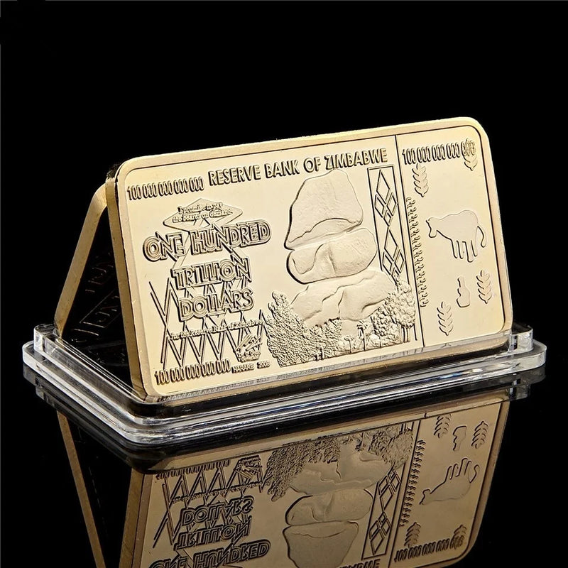 1 Pcs Zimbabwe $ 100 Trillion Dollar Plated Clad Bullion Bar Coin