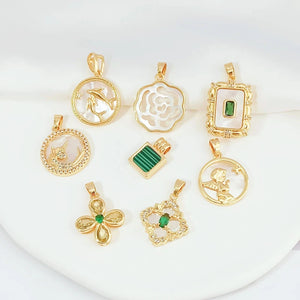 14K Copper Zirconium Mother Shell Camellia Pendant DIY Jewelry