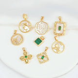 14K Copper Zirconium Mother Shell Camellia Pendant DIY Jewelry