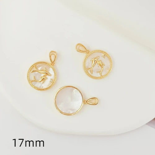 14K Copper Zirconium Mother Shell Camellia Pendant DIY Jewelry